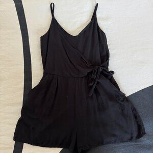 Juniors Black Wrap Romper | Sleeveless Tie Waist | Cute Summer Outfit Sz S